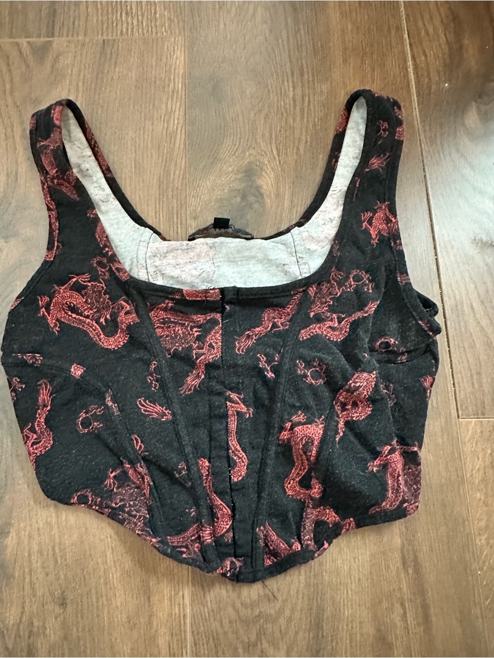 Black and Red Dragon Print Cropped Camisole Top